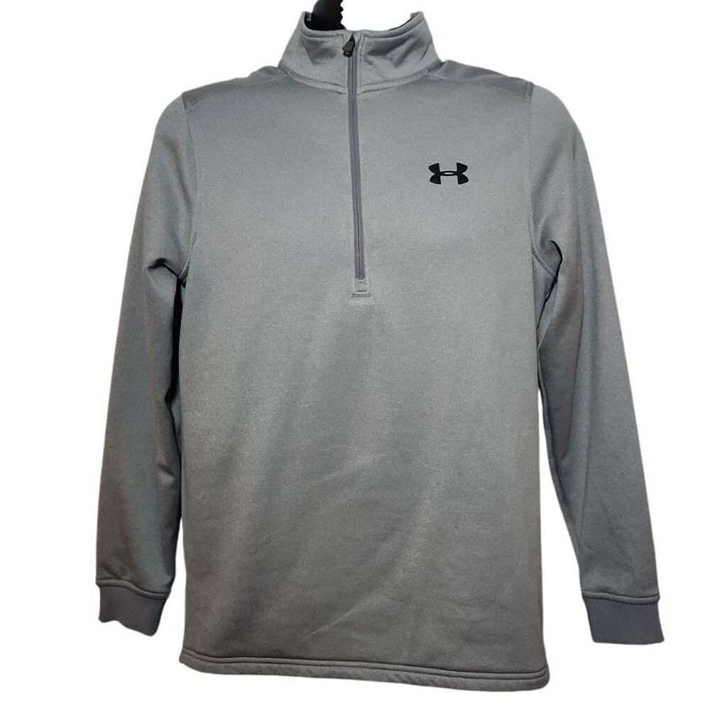 Under Armour Men's Size Small Light Gray Loose Fit Fleece Lined 1/4 Zip Polo